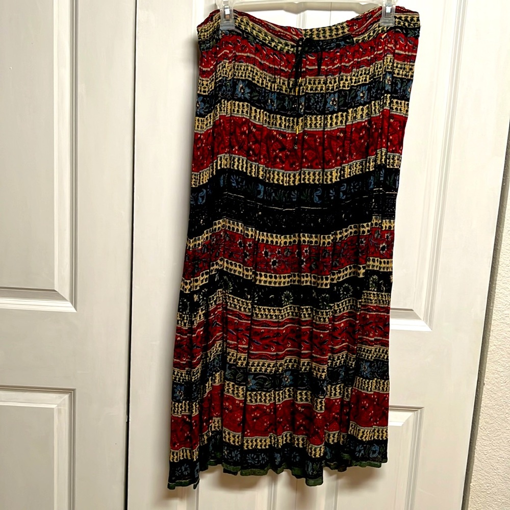Vintage DIIK Multi Color Textured Rayon Flare Maxi Skirt Size XL